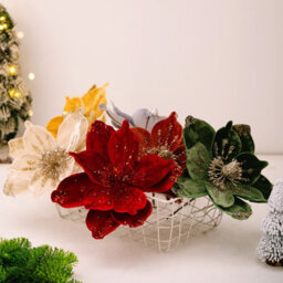 Amorly 26Cm Christmas Artificial Glitter Poinsettia Flowers, Orange Xmas Flowers Wedding Christmas Tree Decorations New Year Ornaments - thumbnail 5