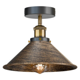 Ustrial Ceiling Light Semi Flush Mount Fixture Metal 22Cm Brushed Copper Cone Shade E27 Light Fitting For Living Room Kitchen - thumbnail 1
