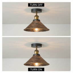 Ustrial Ceiling Light Semi Flush Mount Fixture Metal 22Cm Brushed Copper Cone Shade E27 Light Fitting For Living Room Kitchen - thumbnail 5