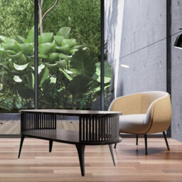 Roenni Oval Coffee Table Modern With Open Storage Space Black With Black Pietra Grigia - thumbnail 1