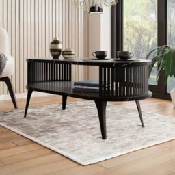 Roenni Oval Coffee Table Modern With Open Storage Space Black With Black Pietra Grigia - thumbnail 2
