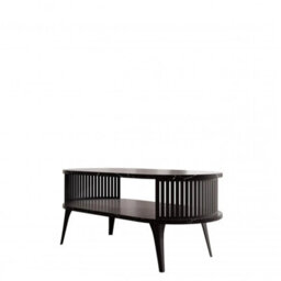 Roenni Oval Coffee Table Modern With Open Storage Space Black With Black Pietra Grigia - thumbnail 3
