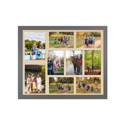 AK Frames 20X16 Dark Grey Sleek Multi Photo Frame With Ivory Mount - Holds 9 Apertures (2X) 7X5, (7X) 6X4 Photos - image 1