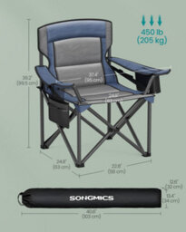 LEDREM Oversized Camping Chair, Heavy-Duty Outdoor Folding Chair Comfortable Lumbar Support, Grey And Blue - thumbnail 7