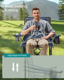 LEDREM Oversized Camping Chair, Heavy-Duty Outdoor Folding Chair Comfortable Lumbar Support, Grey And Blue - thumbnail 4