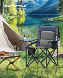 LEDREM Oversized Camping Chair, Heavy-Duty Outdoor Folding Chair Comfortable Lumbar Support, Grey And Blue - thumbnail 3