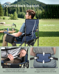 LEDREM Oversized Camping Chair, Heavy-Duty Outdoor Folding Chair Comfortable Lumbar Support, Grey And Blue - thumbnail 5