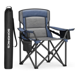 LEDREM Oversized Camping Chair, Heavy-Duty Outdoor Folding Chair Comfortable Lumbar Support, Grey And Blue - thumbnail 2