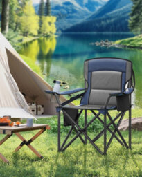 LEDREM Oversized Camping Chair, Heavy-Duty Outdoor Folding Chair Comfortable Lumbar Support, Grey And Blue - thumbnail 1
