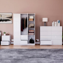Lassic Vida Designs Glinton 3 Piece White Fsc Bedroom Set - (8 Drawer Chest, 3 Door Wardrobe, 2 Drawer Bedside Chest) - thumbnail 2
