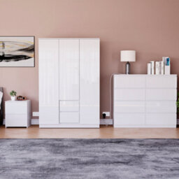 Lassic Vida Designs Glinton 3 Piece White Fsc Bedroom Set - (8 Drawer Chest, 3 Door Wardrobe, 2 Drawer Bedside Chest) - thumbnail 1