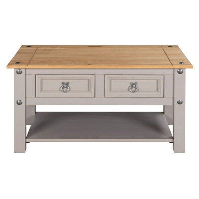 Wax Coffee Table With 2 Drawers, Solid Pine Wood Coffee Table - image 1