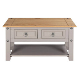 Wax Coffee Table With 2 Drawers, Solid Pine Wood Coffee Table