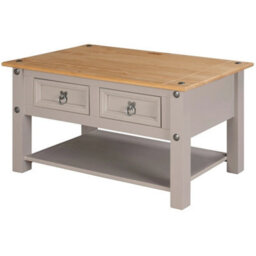 Wax Coffee Table With 2 Drawers, Solid Pine Wood Coffee Table - thumbnail 6