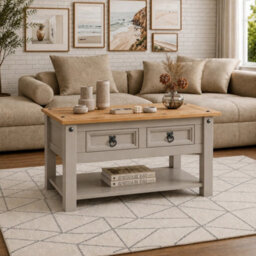 Wax Coffee Table With 2 Drawers, Solid Pine Wood Coffee Table - thumbnail 3