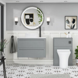 Royal Bathrooms Royal Bathroom Elmore 800mm Matt Pebble Grey Wall Mounted Countertop Bathroom Vanity Unit 2 Drawer With Round Basin - thumbnail 5