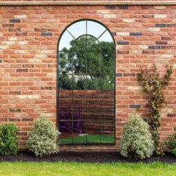 "Mirroroutlet Arcus - Antique Black Framed Arched Window Garden Mirror 71""x33.5"" 180 X 85Cm" - thumbnail 1