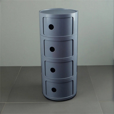 Grey- 4Tiers Cylindrical Round Storage Cabinet Cupboard Shelf Side End Table Shelf - image 1