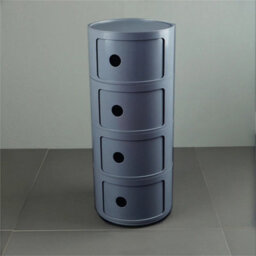 Grey- 4Tiers Cylindrical Round Storage Cabinet Cupboard Shelf Side End Table Shelf - thumbnail 1