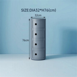 Grey- 4Tiers Cylindrical Round Storage Cabinet Cupboard Shelf Side End Table Shelf - thumbnail 2