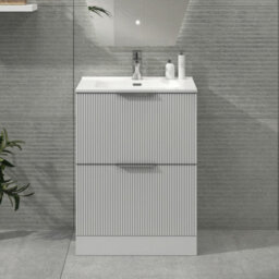 Royal Bathrooms Evora 700mm Matt White Fluted Floor Standing Bathroom Vanity Unit 2 Drawer Cabinet Storage With Ceramic Basin