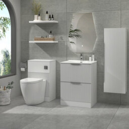 Royal Bathrooms Evora 700mm Matt White Fluted Floor Standing Bathroom Vanity Unit 2 Drawer Cabinet Storage With Ceramic Basin - thumbnail 3
