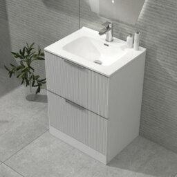Royal Bathrooms Evora 700mm Matt White Fluted Floor Standing Bathroom Vanity Unit 2 Drawer Cabinet Storage With Ceramic Basin - thumbnail 5
