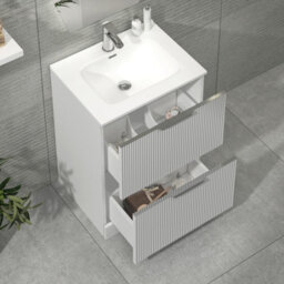 Royal Bathrooms Evora 700mm Matt White Fluted Floor Standing Bathroom Vanity Unit 2 Drawer Cabinet Storage With Ceramic Basin - thumbnail 4