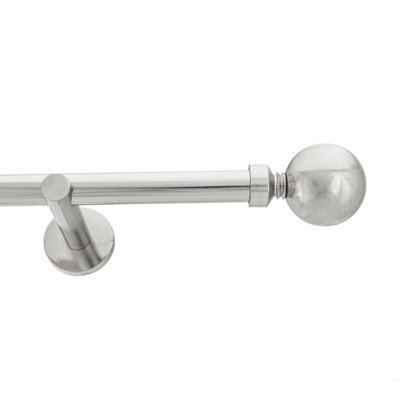 Toolty Inox Metal Curtain Pole 19mm With Finials Rod Modern Brackets Ball 175Cm