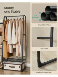 LEDREM Clothes Rail, Freestanding Clothes Rack, 5 Storage Shelves, Metal Frame, 40 X 101.7 X 153.3 Cm, Matte Black - thumbnail 3
