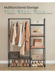 LEDREM Clothes Rail, Freestanding Clothes Rack, 5 Storage Shelves, Metal Frame, 40 X 101.7 X 153.3 Cm, Matte Black - thumbnail 2