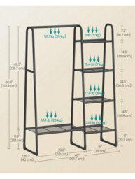 LEDREM Clothes Rail, Freestanding Clothes Rack, 5 Storage Shelves, Metal Frame, 40 X 101.7 X 153.3 Cm, Matte Black - thumbnail 5