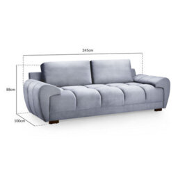 Furnishings For Less UK Zura Grey Plush Velvet Large 3 Seater Sofa Pillow Back Wooden Legs - thumbnail 4