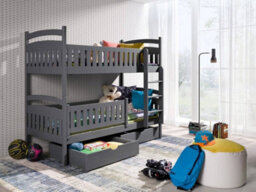 Arte Graphite Ignas Bunk Bed With Secure Railings & Storage - Compact Design (H1560mm W1980mm D980mm)