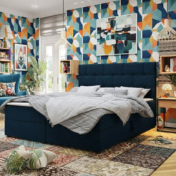 Upholstered Bedroom Storage Bed With Mdf And Laminated Board Frame Bonell Spring Base And Topper Mattress Set 140X200 Blue - thumbnail 1