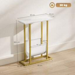 Wyld Haus Vanozi White Marble-Grain Slim Side Table With Magazine Holder, Gold-Tone Frame, Compact. - thumbnail 3