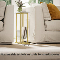 Wyld Haus Vanozi White Marble-Grain Slim Side Table With Magazine Holder, Gold-Tone Frame, Compact. - thumbnail 4