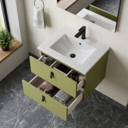 Banyetti Invicta 600mm Wall Hung Vanity Unit With Lira Basin - Sage Green - thumbnail 3
