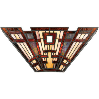 Elegant Twin Wall Uplight With Tiffany Style Glass Shade In Valiant Bronze Finish