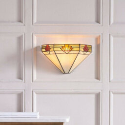 Tiffany Glass Wall Light Rich Cream & Gold Pendant Shade Interior Sconce I00256 - thumbnail 5