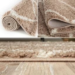 The Rugs Moroccan Shaggy Rugs And Runners Soft Fluffy Diamond Design High Pile Beige And Ivory Living Room Kitchen Hallway 520 - thumbnail 3