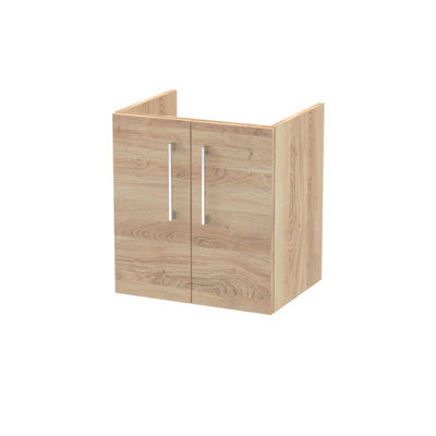 Nuie Hudson Reed Arno Wall Hung Vanity Unit, Durable 2 Soft Close Door Bathroom Sink Vanity Unit With Shelf In Bleached Oak, 500mm - image 1