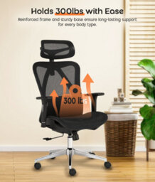 Ergonomic Mesh Office Chair With Headrest, Lumbar Support, 3D Armrests, Adjustable Height, Reclining High Back Swivel Desk Chair - thumbnail 2