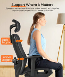 Ergonomic Mesh Office Chair With Headrest, Lumbar Support, 3D Armrests, Adjustable Height, Reclining High Back Swivel Desk Chair - thumbnail 4
