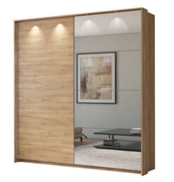 Arte Century Sliding Door Wardrobe W2280mm H2400mm D640mm - Oak Camargue Finish With Mirrored Door - thumbnail 1