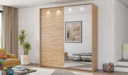 Arte Century Sliding Door Wardrobe W2280mm H2400mm D640mm - Oak Camargue Finish With Mirrored Door - thumbnail 3