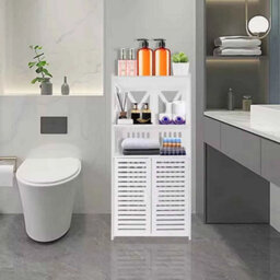 Bathroom Floor Cabinet Freestanding Waterproof Storage Unit With Cupboard Double Door And Open Shelf Multipurpose Organizer - thumbnail 5