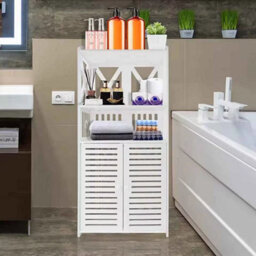 Bathroom Floor Cabinet Freestanding Waterproof Storage Unit With Cupboard Double Door And Open Shelf Multipurpose Organizer - thumbnail 6