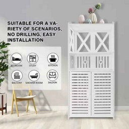 Bathroom Floor Cabinet Freestanding Waterproof Storage Unit With Cupboard Double Door And Open Shelf Multipurpose Organizer - thumbnail 4