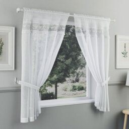 "Tyrone Textiles Lucy Embroidered Heart Kitchen Window Set Curtain Pair With Frill Edging And Matching Tie Backs (White,54""(137Cm))" - thumbnail 1